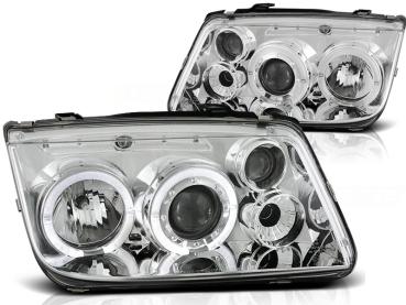 LED Angel Eyes Scheinwerfer für VW Bora 98-05 chrom